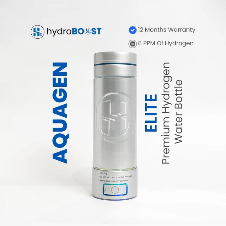Hydroboost AquaGen Elite Smart Hydrogen Water Bottle 3000-8000ppb in silver.