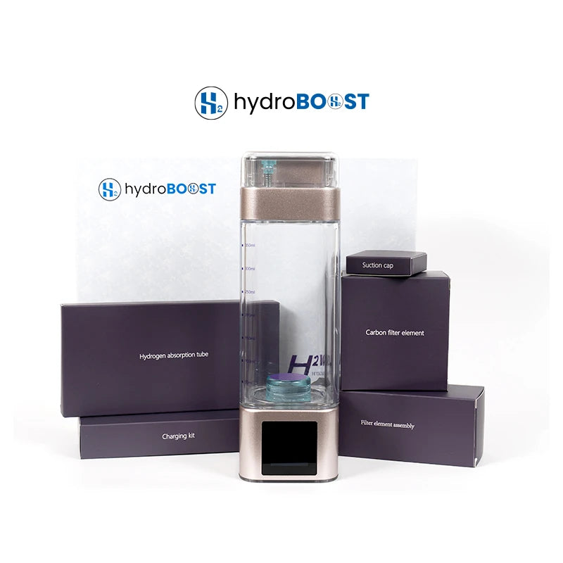 What's included with the Hydroboost AquaGen Xtreme 10000ppb: bottle, charging cable, user manual.