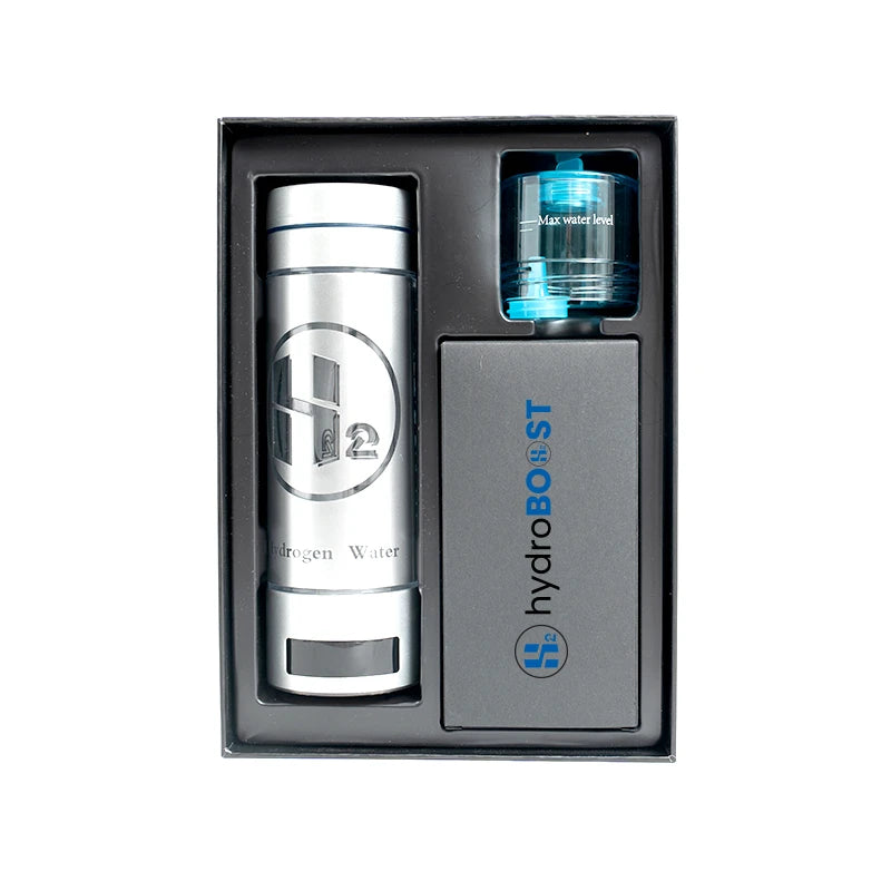 Contents included with the Hydroboost AquaGen Elite hydrogen bottle: bottle, charger, manual.