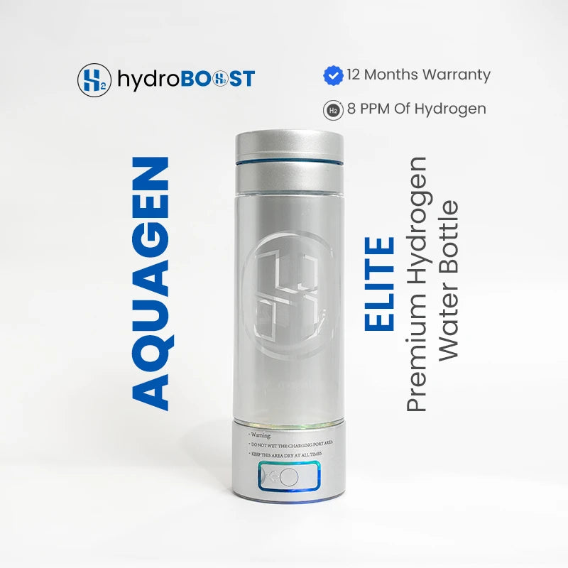 Hydroboost AquaGen Elite Smart Hydrogen Water Bottle 3000-8000ppb in silver.