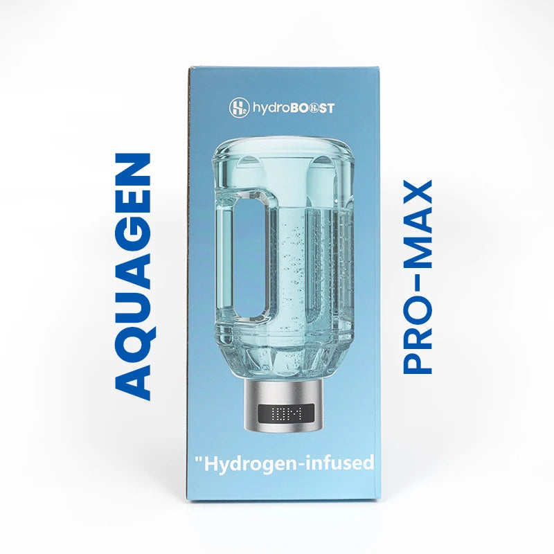 Packaging box for the Hydroboost AquaGen ProMax 5000ppb hydrogen water bottle.