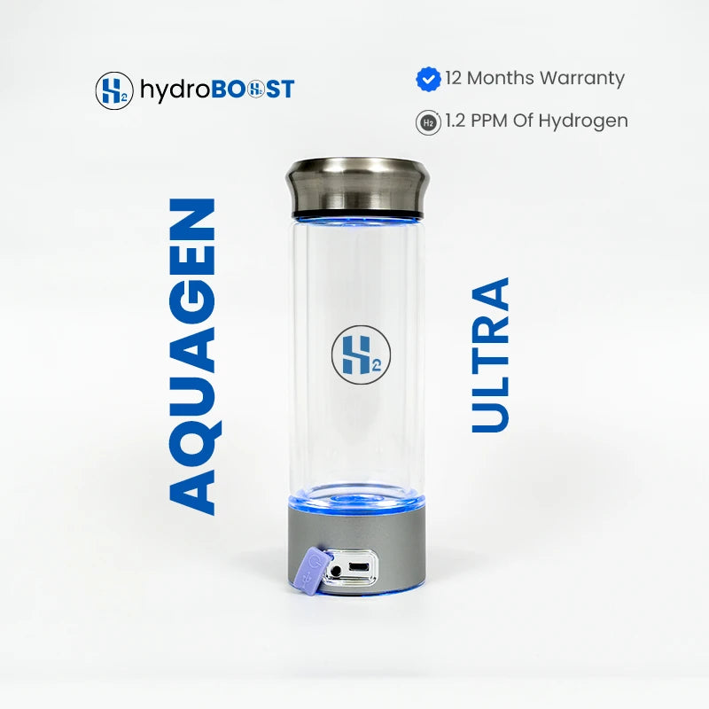 Hydroboost AquaGen Ultra Hydrogen Water Bottle 1200ppb in gray.